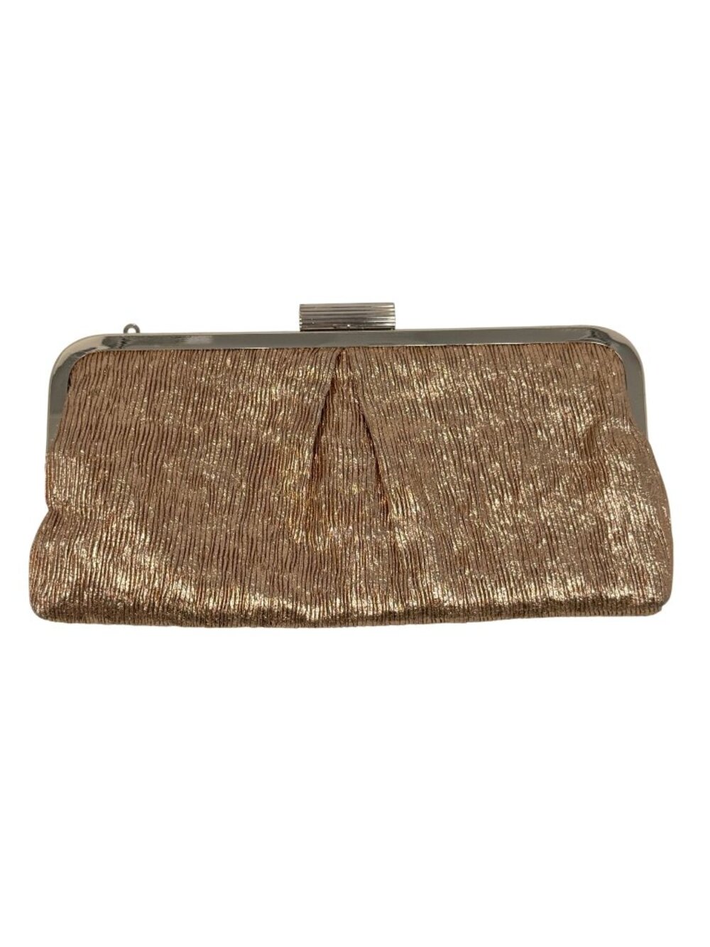 Kate Landry Gold Metallic Pleated Evening Bag Clutch Satin Lining Silver Frame